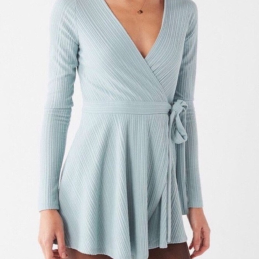 Urban Outfitters Light Blue Ribbed Wrap Romper